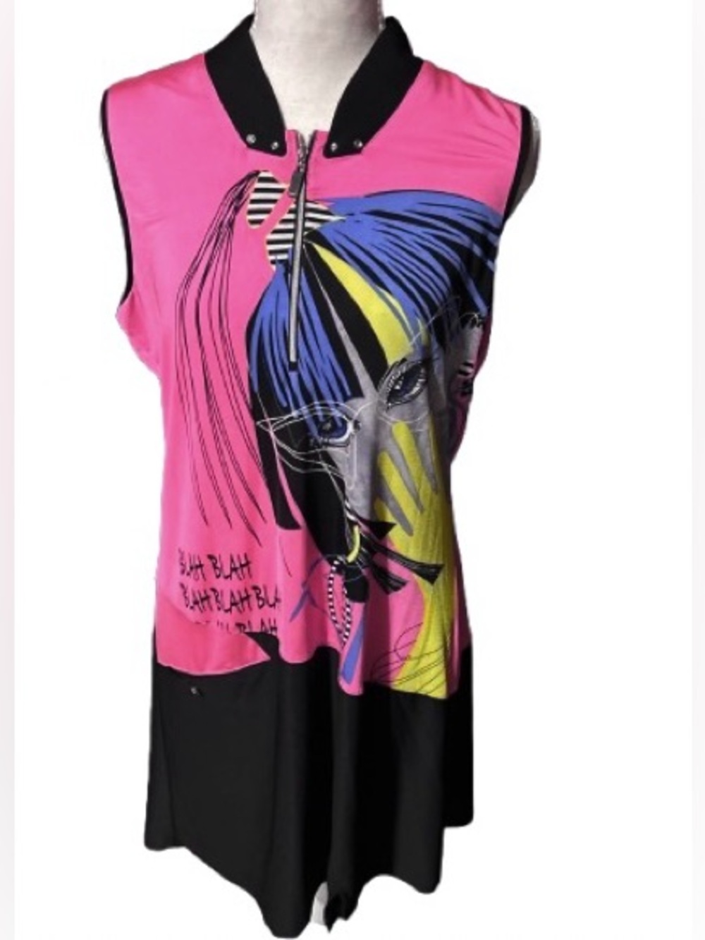 Fun JAMIE SADOCK Pink Face Spandex Woman Blah Tank Dress Tennis Workout Designer